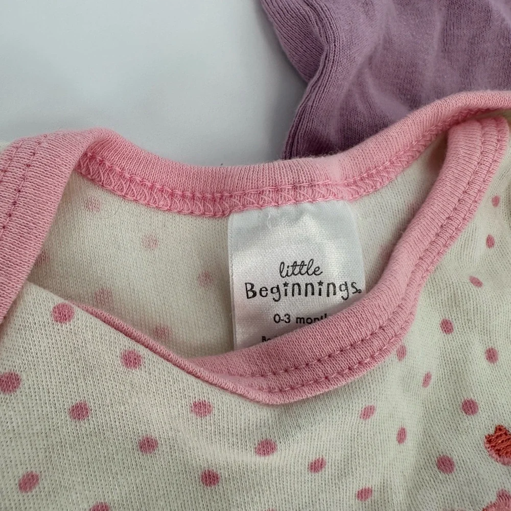 Set of 4 Baby Onesies in Pink and Purple Girl Bodysuits Spring Summer 0-3 Months